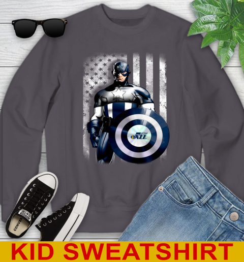 Utah Jazz NBA Basketball Captain America Marvel Avengers American Flag Shirt Youth Sweatshirt 5
