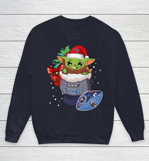 Tennessee Titans Christmas Baby Yoda Star Wars Funny Happy NFL Youth Sweatshirt 3