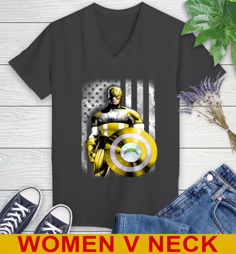 Los Angeles Chargers NFL Football Captain America Marvel Avengers American Flag Shirt Women's V-Neck T-Shirt 8