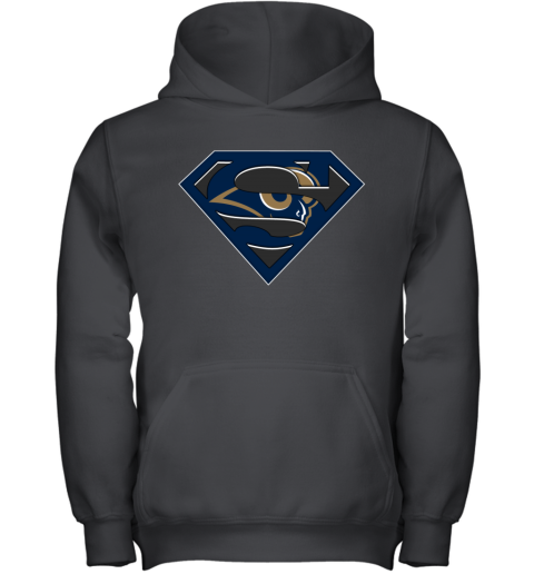 NFL Los Angeles Rams LOGO Superman xklv nfl los angeles ramslogo superman youth hoodie 43 front black