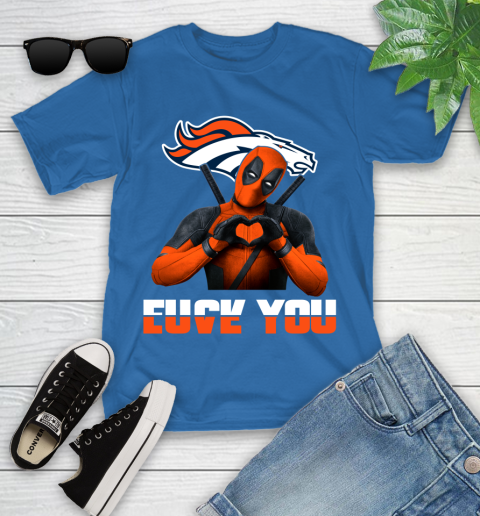 NHL Denver Broncos Deadpool Love You Fuck You Football Sports Youth T-Shirt 12