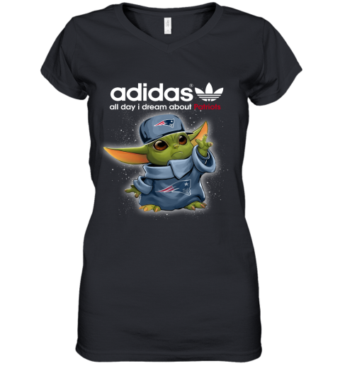 Baby Yoda Adidas All Day I Dream About New England Patriots Women's V-Neck T-Shirt