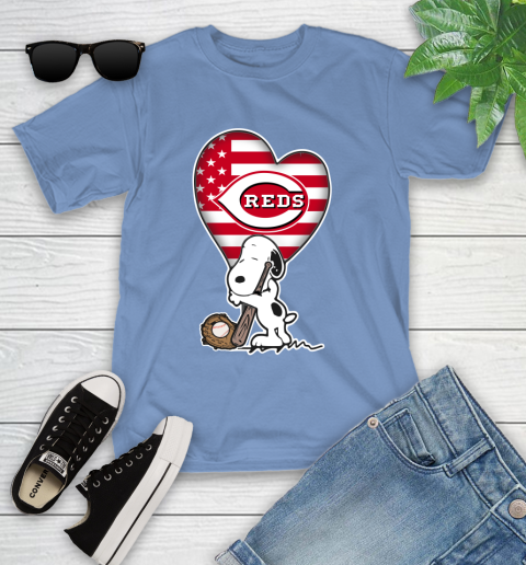Cincinnati Reds MLB Baseball The Peanuts Movie Adorable Snoopy Youth T-Shirt 11