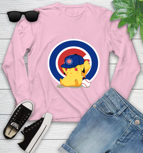 MLB Pikachu Baseball Sports Chicago Cubs Youth Long Sleeve 10