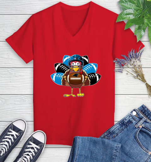 Carolina Panthers Turkey Thanksgiving Day Women's V-Neck T-Shirt 12