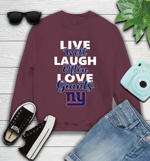 NFL Football New York Giants Live Well Laugh Often Love Shirt Youth Sweatshirt 3