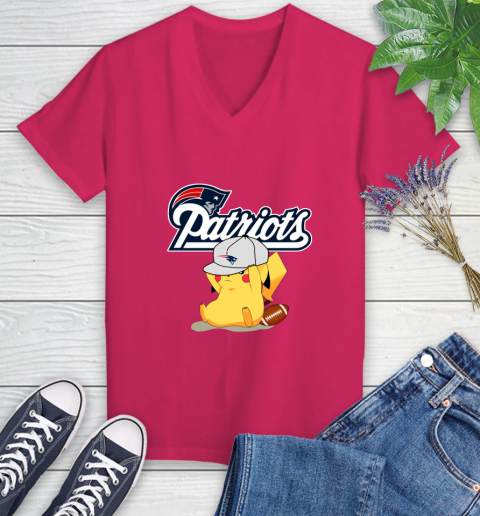NFL Pikachu Football Sports New England Patriots Women's V-Neck T-Shirt 9