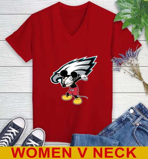 Philadelphia Eagles NFL Football Dabbing Mickey Disney Sports Women's V-Neck T-Shirt 12