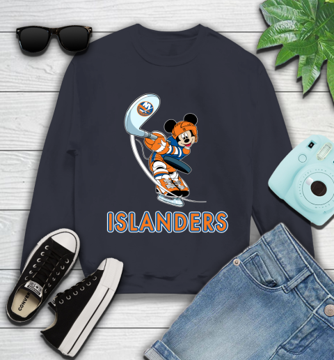NHL Hockey New York Islanders Cheerful Mickey Mouse Shirt Youth Sweatshirt 3