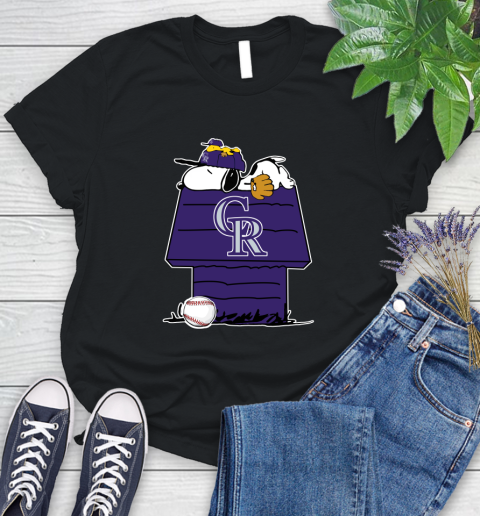 MLB Colorado Rockies Snoopy Woodstock The Peanuts Movie Baseball T Shirt Women's T-Shirt 2