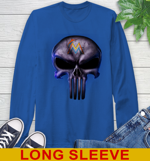 Miami Marlins MLB Baseball Punisher Skull Sports Long Sleeve T-Shirt 11