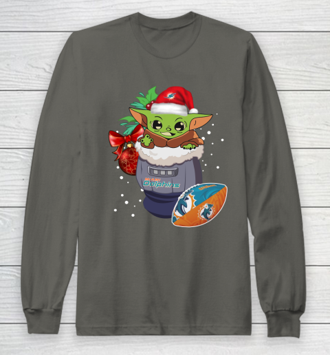 Miami Dolphins Christmas Baby Yoda Star Wars Funny Happy NFL Long Sleeve T-Shirt 8