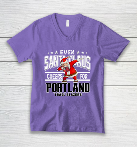 Portland Trail Blazers Even Santa Claus Cheers For Christmas NBA V-Neck T-Shirt 8