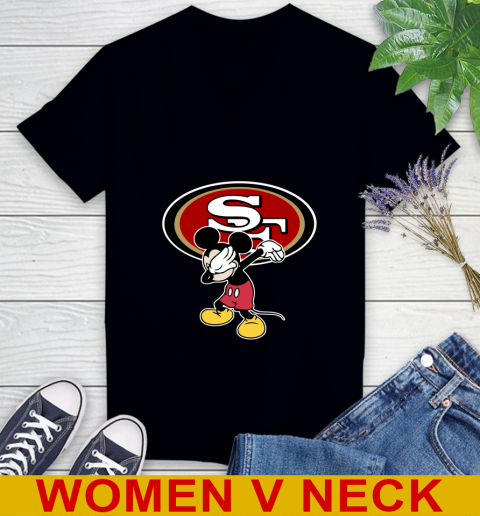 San Francisco 49ers NFL Football Dabbing Mickey Disney Sports Women's V-Neck T-Shirt 2