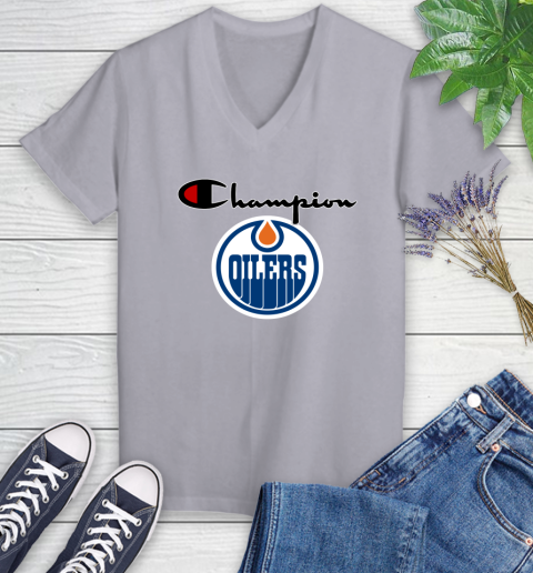 NHL Hockey Edmonton Oilers Champion Shirt Women's V-Neck T-Shirt 2