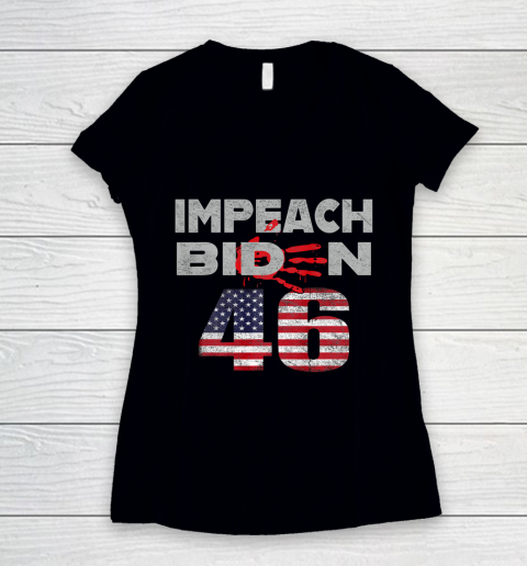 Impeach 46 Shirt Blood On His Hands Biden Bring Trump Back Women's V-Neck T-Shirt