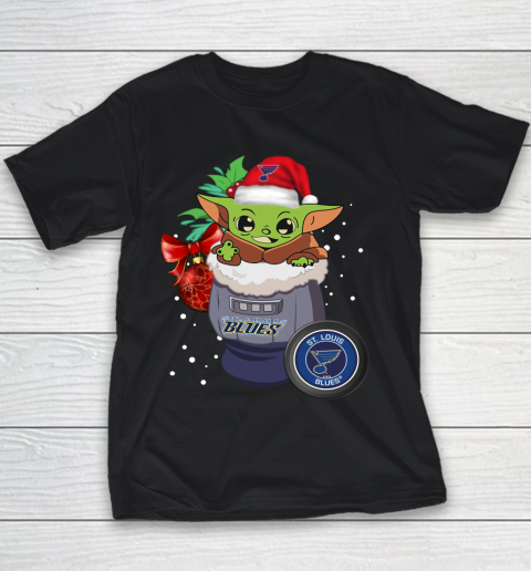 St.Louis Blues Christmas Baby Yoda Star Wars Funny Happy NHL Youth T-Shirt 2