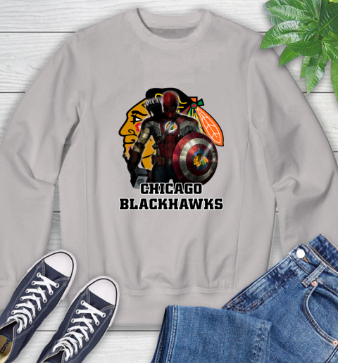 NHL Captain America Thor Spider Man Hawkeye Avengers Endgame Hockey Chicago Blackhawks Sweatshirt 12