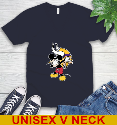Minnesota Vikings NFL Football Dabbing Mickey Disney Sports V-Neck T-Shirt 3