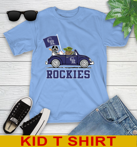 MLB Baseball Colorado Rockies Darth Vader Baby Yoda Driving Star Wars Shirt Youth T-Shirt 11