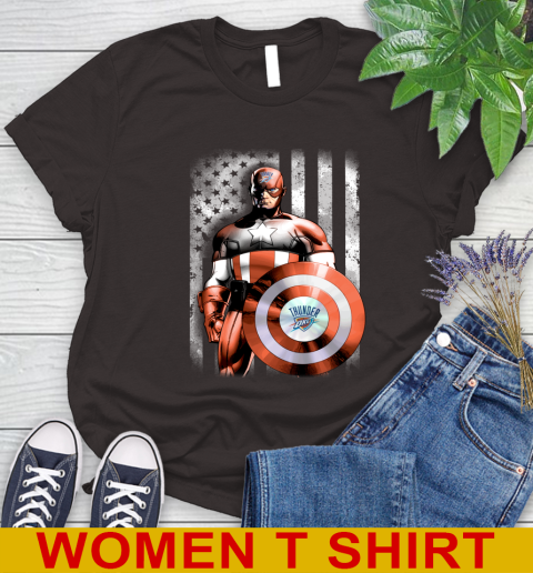 Oklahoma City Thunder NBA Basketball Captain America Marvel Avengers American Flag Shirt Women's T-Shirt 9
