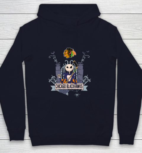 NHL Chicago Blackhawks Hockey Jack Skellington Halloween Youth Hoodie 2