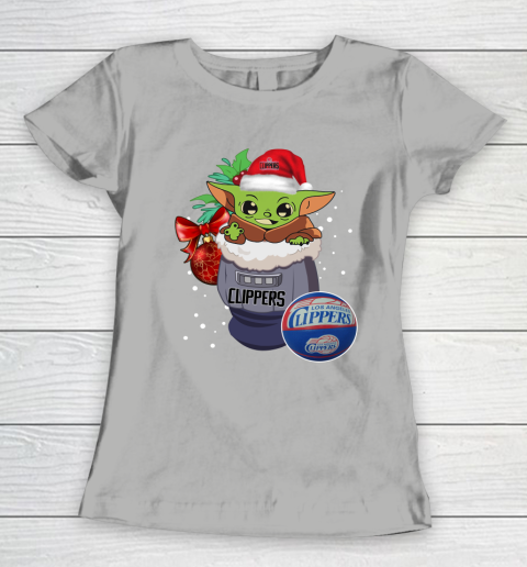 LA Clippers Christmas Baby Yoda Star Wars Funny Happy NBA Women's T-Shirt 11