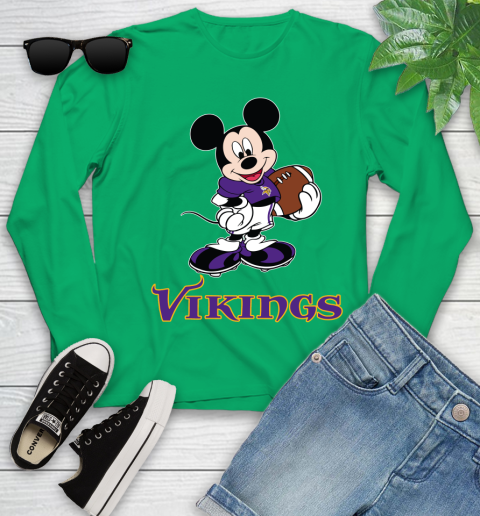 NFL Football Minnesota Vikings Cheerful Mickey Mouse Shirt Youth Long Sleeve 6