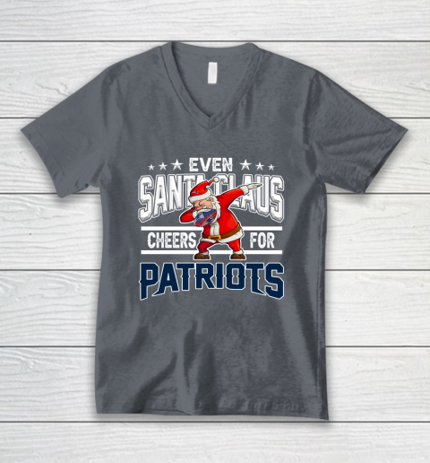 New England Patriots Even Santa Claus Cheers For Christmas NFL V-Neck T-Shirt 4