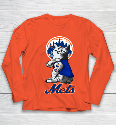 MLB Baseball My Cat Loves New York Mets Youth Long Sleeve 3