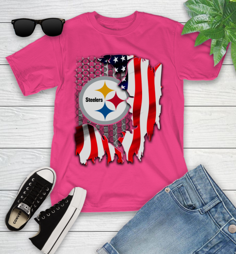 Pittsburgh Steelers NFL Football American Flag Youth T-Shirt 11