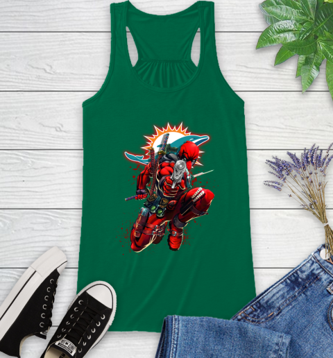 NFL Deadpool Marvel Comics Sports Football Miami Dolphins Racerback Tank 7