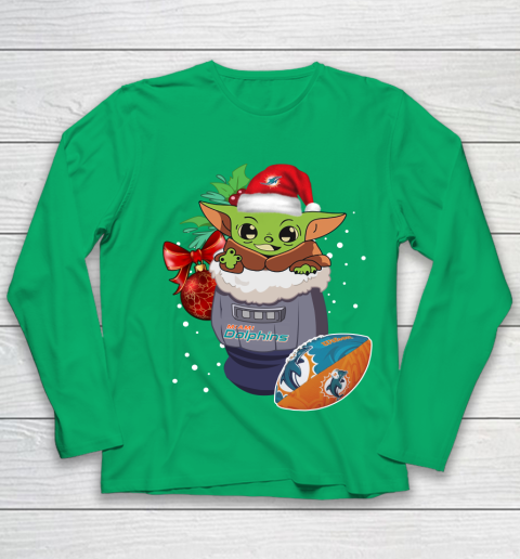 Miami Dolphins Christmas Baby Yoda Star Wars Funny Happy NFL Youth Long Sleeve 6