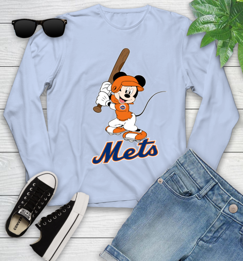 MLB Baseball New York Mets Cheerful Mickey Mouse Shirt Youth Long Sleeve 9