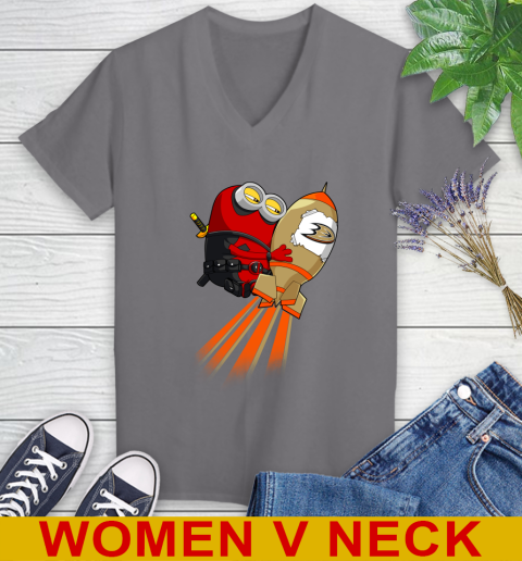 NHL Hockey Anaheim Ducks Deadpool Minion Marvel Shirt Women's V-Neck T-Shirt 11