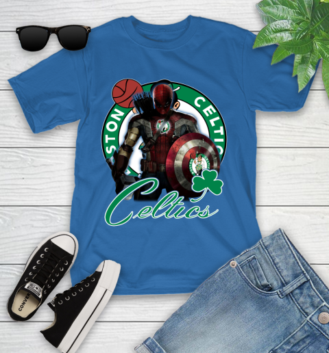 Boston Celtics NBA Basketball Captain America Thor Spider Man Hawkeye Avengers Youth T-Shirt 9