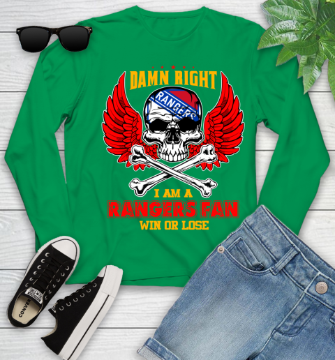 NHL Damn Right I Am A New York Rangers Win Or Lose Skull Hockey Sports Youth Long Sleeve 7
