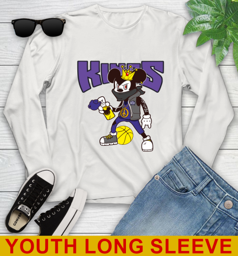 Sacramento Kings NBA Basketball Mickey Peace Sign Sports Youth Long Sleeve 12