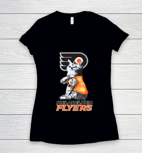 NHL My Cat Loves Philadelphia Flyers Hockey Women's V-Neck T-Shirt