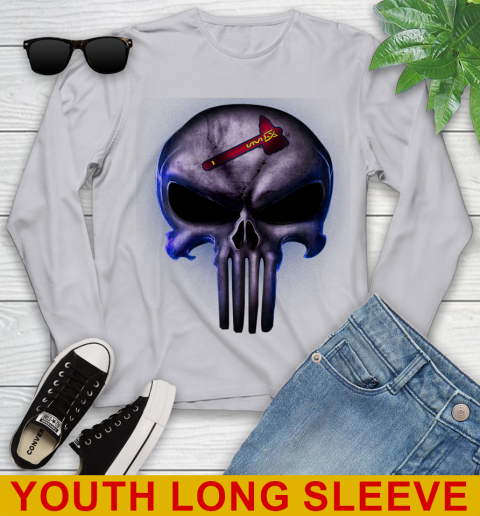 Atlanta Braves MLB Baseball Punisher Skull Sports Youth Long Sleeve 5