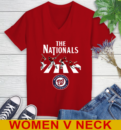MLB Baseball Washington Nationals The Beatles Rock Band Shirt Women's V-Neck T-Shirt 10