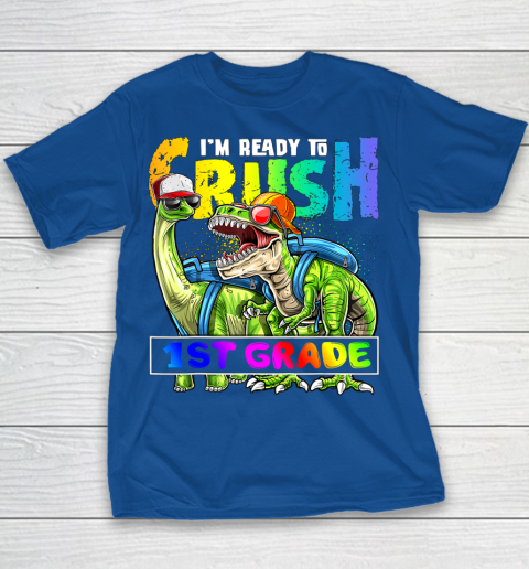 Next Level t shirts I m Ready To Crush 1st Grade T Rex Dino Holding Pencil Back To School Youth T-Shirt 14