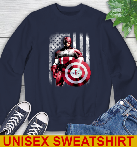 Houston Rockets NBA Basketball Captain America Marvel Avengers American Flag Shirt Sweatshirt 2