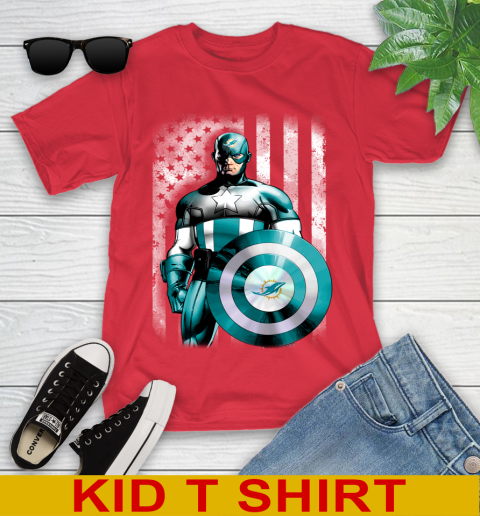 Miami Dolphins NFL Football Captain America Marvel Avengers American Flag Shirt Youth T-Shirt 11