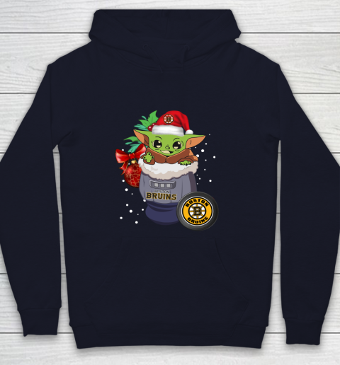 Boston Bruins Christmas Baby Yoda Star Wars Funny Happy NHL Youth Hoodie 3