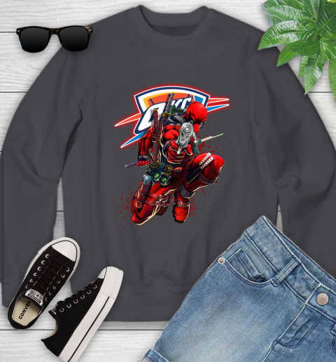 NBA Deadpool Marvel Comics Sports Basketball Oklahoma City Thunder Youth Sweatshirt 6