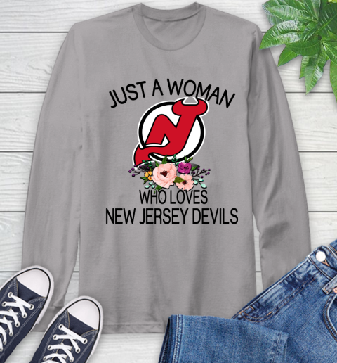 NHL Just A Woman Who Loves New Jersey Devils Hockey Sports Long Sleeve T-Shirt 4