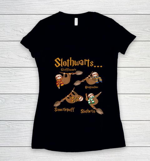 Harry Slothwarts Funny Sloth Halloween Costume Women's V-Neck T-Shirt