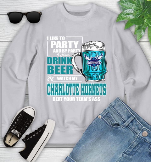NBA Drink Beer and Watch My Charlotte Hornets Beat Your Team' Ass Youth Sweatshirt 3