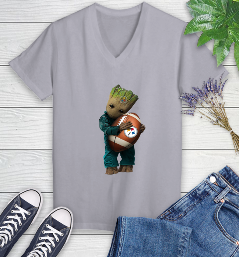 NFL Groot Guardians Of The Galaxy Football Sports Pittsburgh Steelers Women's V-Neck T-Shirt 4
